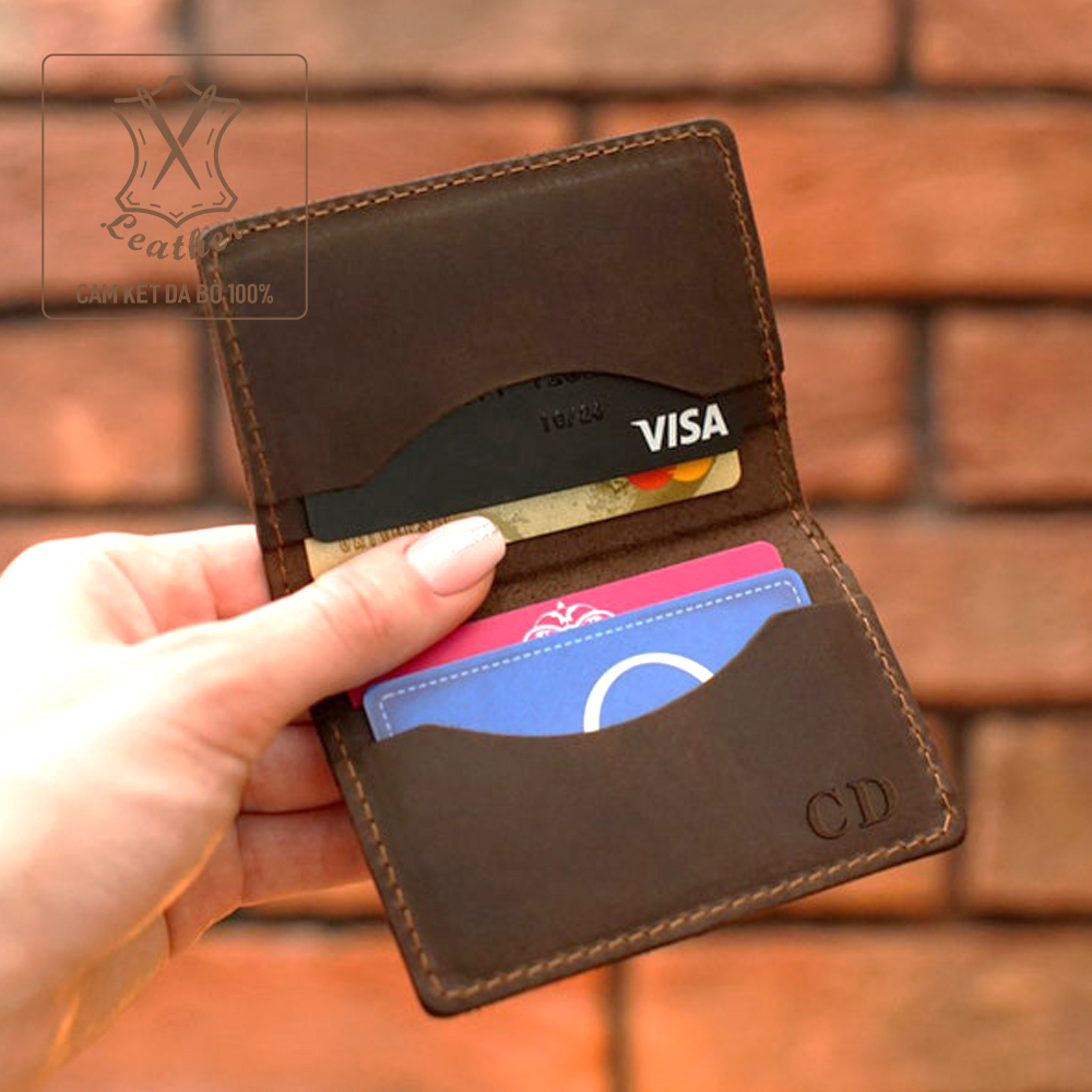 Ví đựng thẻ da thật mini handmade