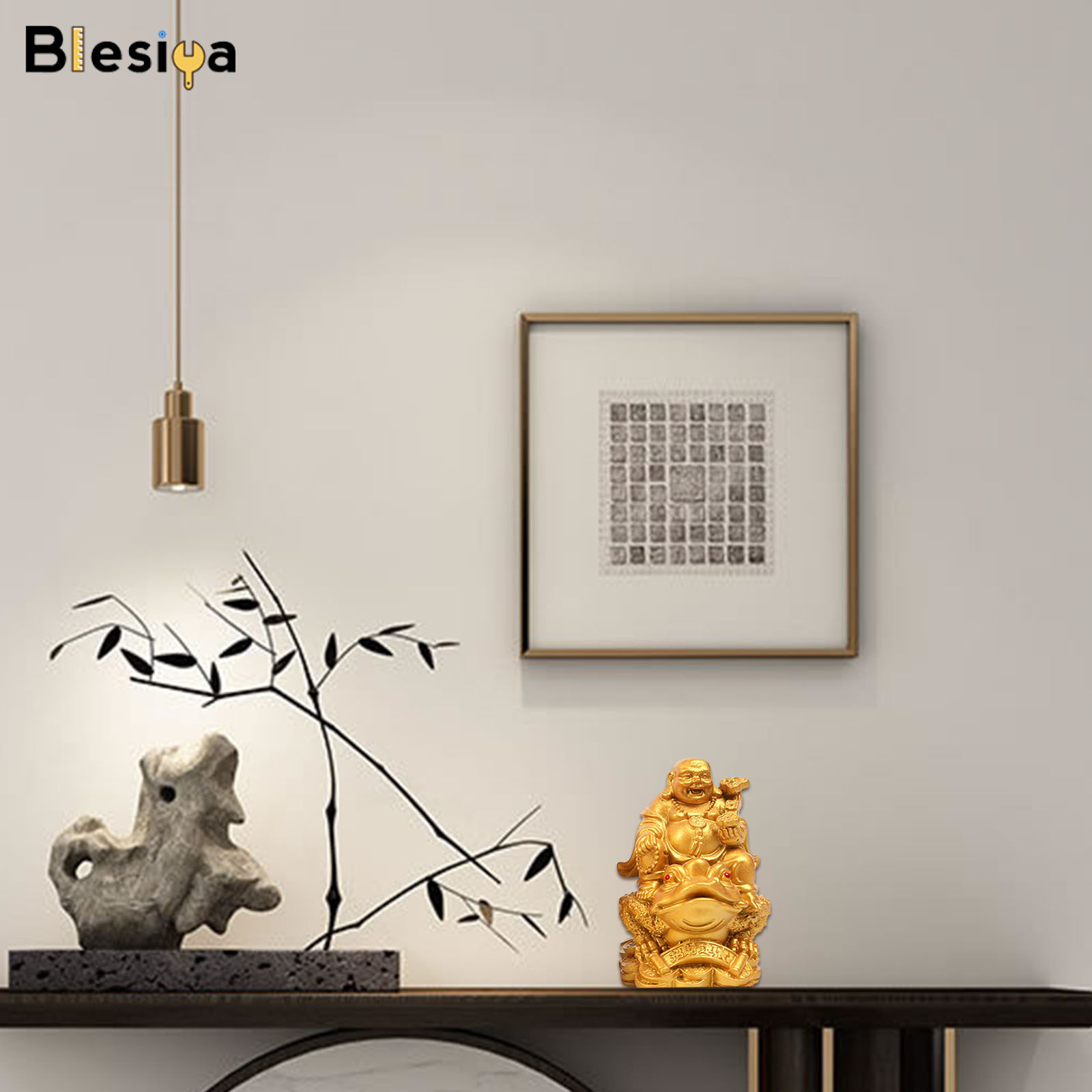Blesiya Laughing Buddha Sit On Money Frog Statue for Tabletop Decoration