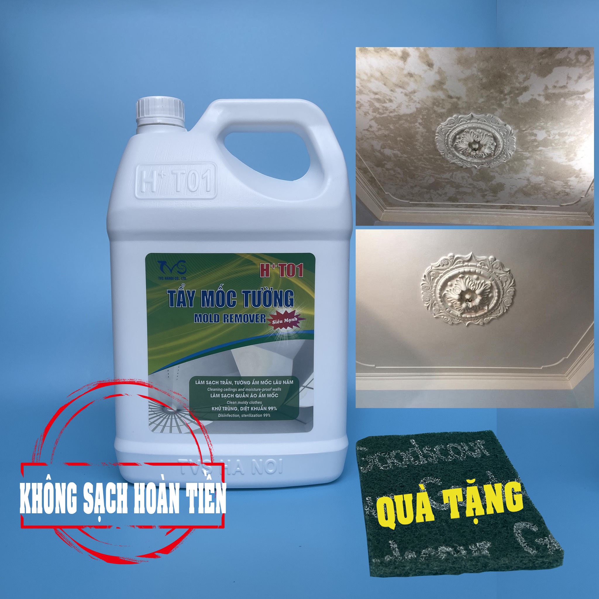 Tẩy mốc tường, tẩy mốc quần áo đậm đặc HT01-1,8L cho nhà nghỉ khách sạn, giặt là