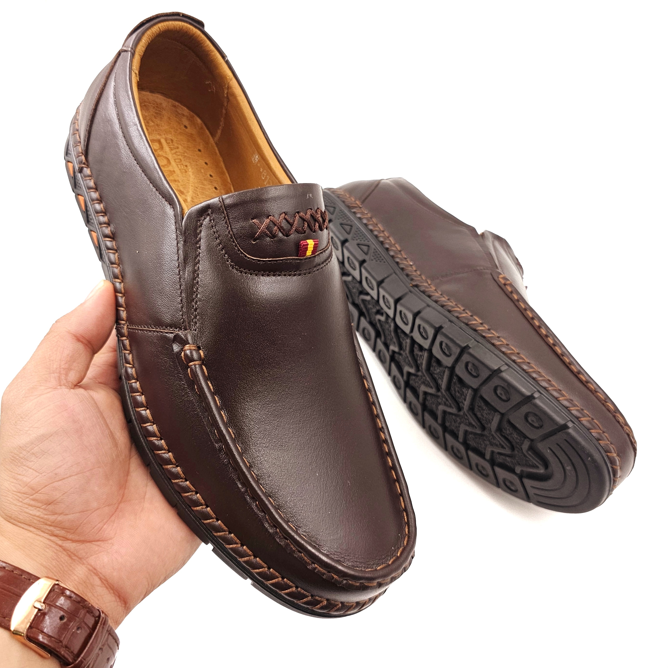 Giày Lười Nam Da BòVYFASHION Cao Cấp, Kiểu Khâu Viền May 6X Bắt Mắt, May Quai Và Đế Chắc Chắn D.G6X