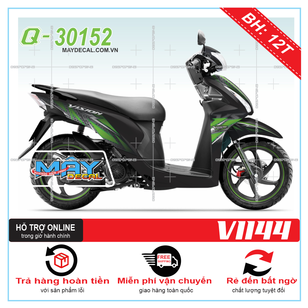 Freeship-- tem rời xe vision 2014 2016 dán xe đen nhám