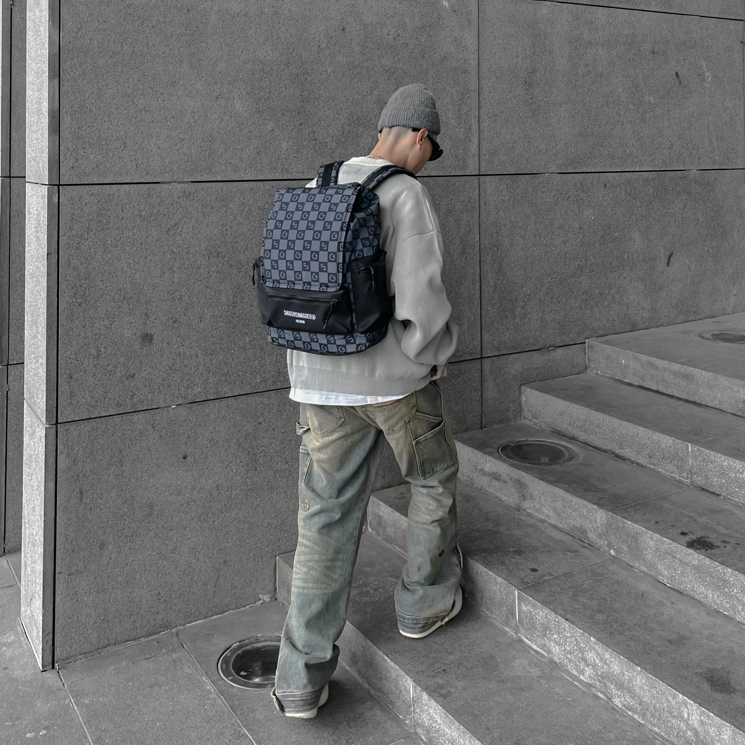 Balo SAIGON SWAGGER Versatile Checked Backpack Ngăn Chống Sốc Lap