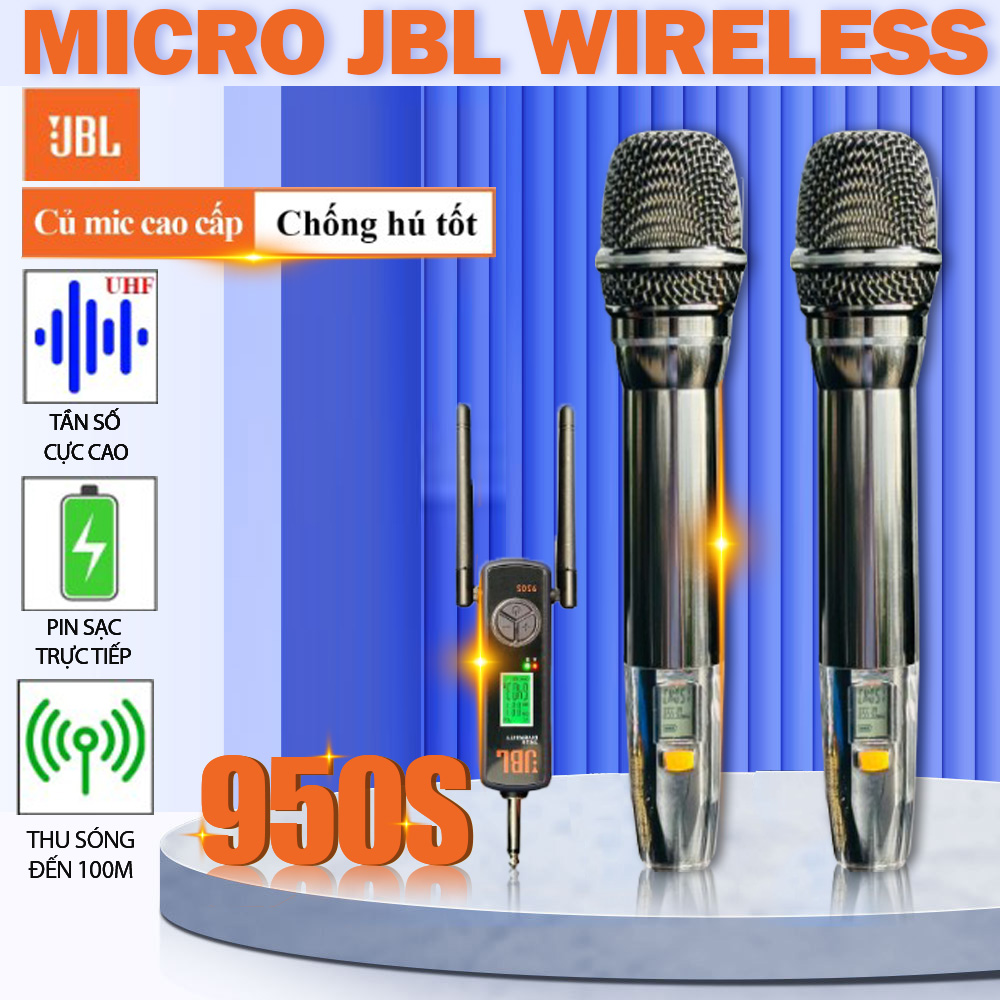 Micro Không Dây JBL VM950S Thiết Kế Mới Lạ Siêu Đẹp Bắt Sóng Xa Đến 120M Sử Dụng Cho Tất Loại Loa Kéo Vang Amply Sạc Pin Ngay Trên Mic Tiện Lợi Thời Lượng Pin 612H Pin Sạc Bảo Hành 12T