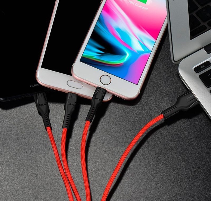 [HCM]Cáp sạc Hoco X26 3 đầu đa năng Lightning - Micro - Type C dài 1m dây dù siêu bền