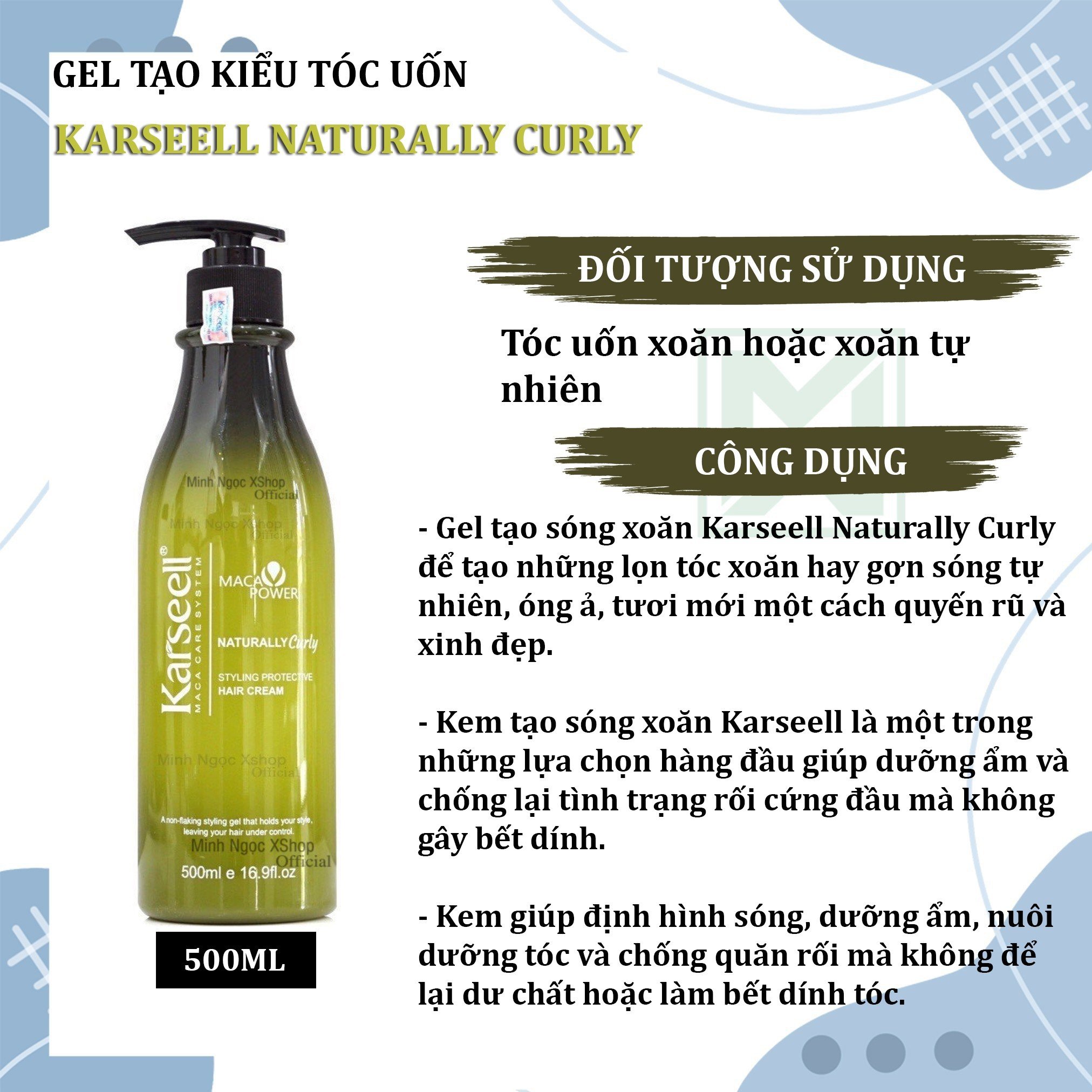 Gel tạo kiểu tóc uốn Karseell Naturally Curly 500ML