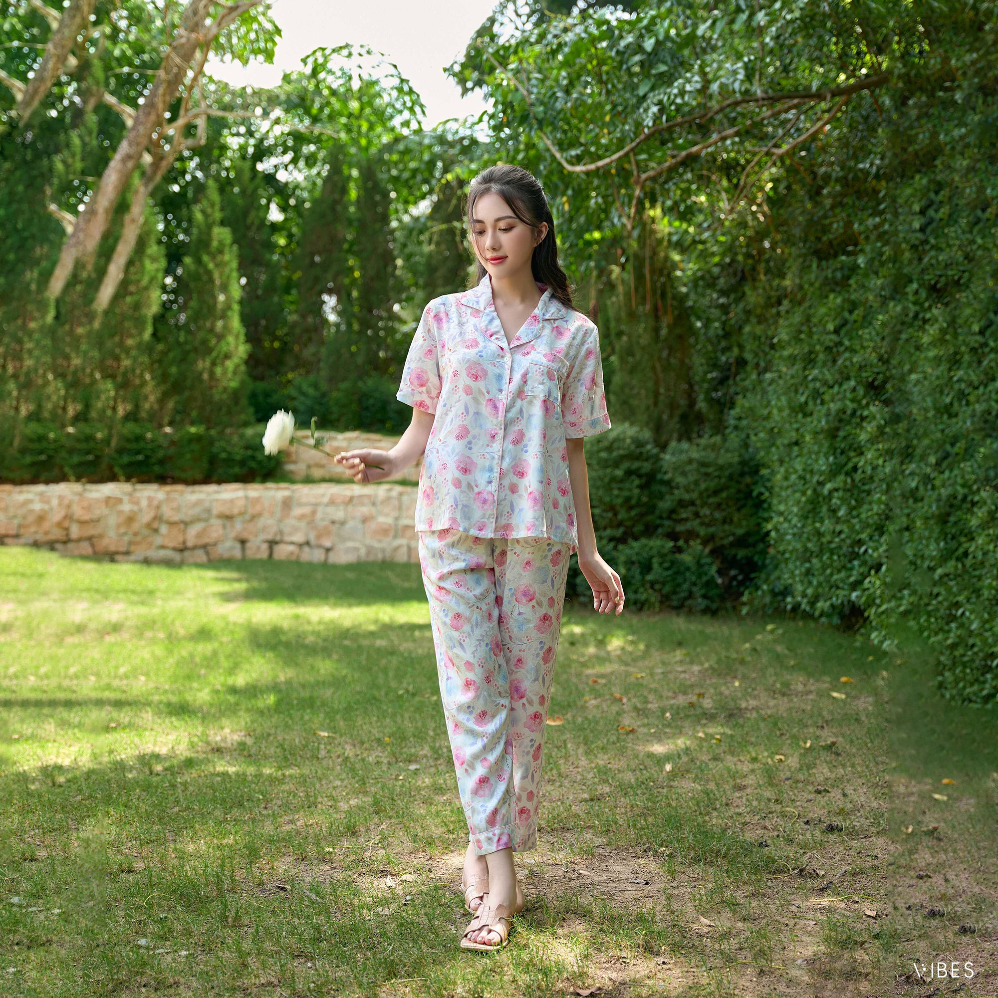 VIBES Pijama dài Lụa gấm Rose Long Py Set