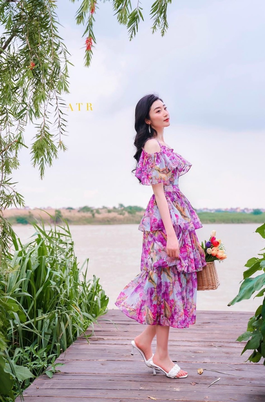 Đầm hoa voan tầng-QH #damnu