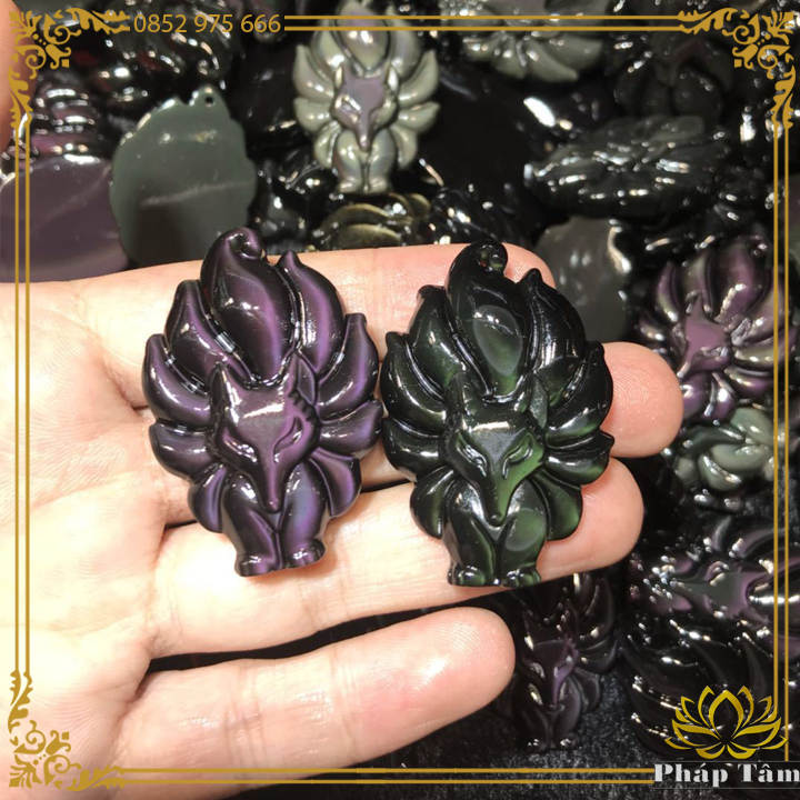 Mặt Dây Chuyền Cửu Vỹ Hồ Ly Vượng Tình Duyên Đá Obsidian Cầu Vồng Tự Nhiên - Pháp Tâm