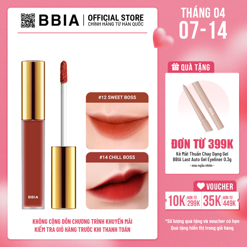 [Version 3] Son kem lì bền màu, mịn như nhung BBIA Last Velvet Lip Tint 5g