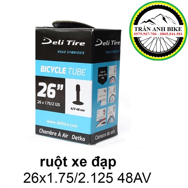 Săm ruột xe đạp deli tire 26x1.75-2.125 48mm van mỹ - van xe máy