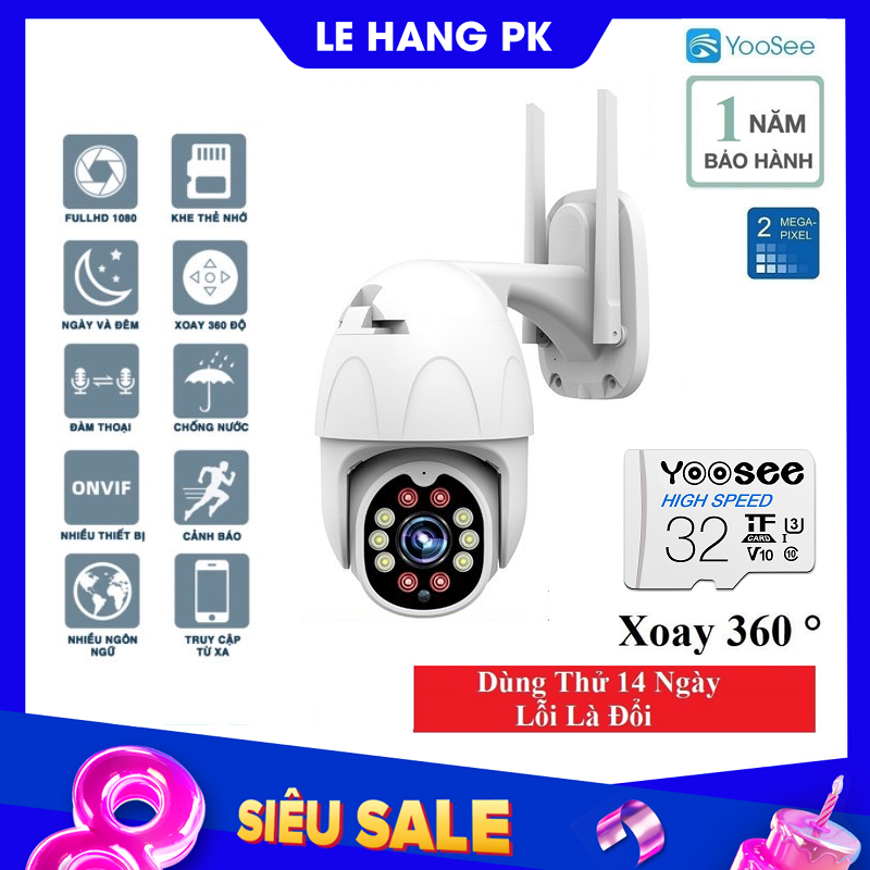 [HCM][ KÈM THẺ NHỚ 32GB YOOSEE CHÍNH HÃNG ]Camera IP Wifi Ngoài trời Yoosee PTZ 2 Râu FullHD 1080P 6 LED trợ sáng 4 LED hồng ngoại đàm thoại 2 chiều hỗ trợ xoay 355 độ (Trắng)