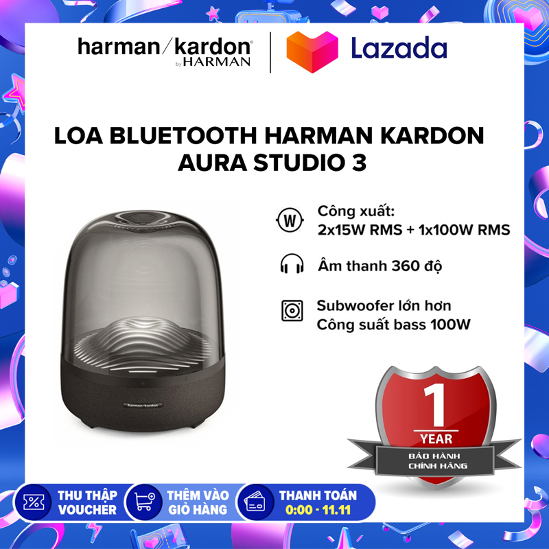 Loa Bluetooth Harman Kardon Aura Studio 3 l Công suất: 2 x 15W RMS + 1 x 100W RMS l 45Hz-20kHz l Bluetooth 4.2