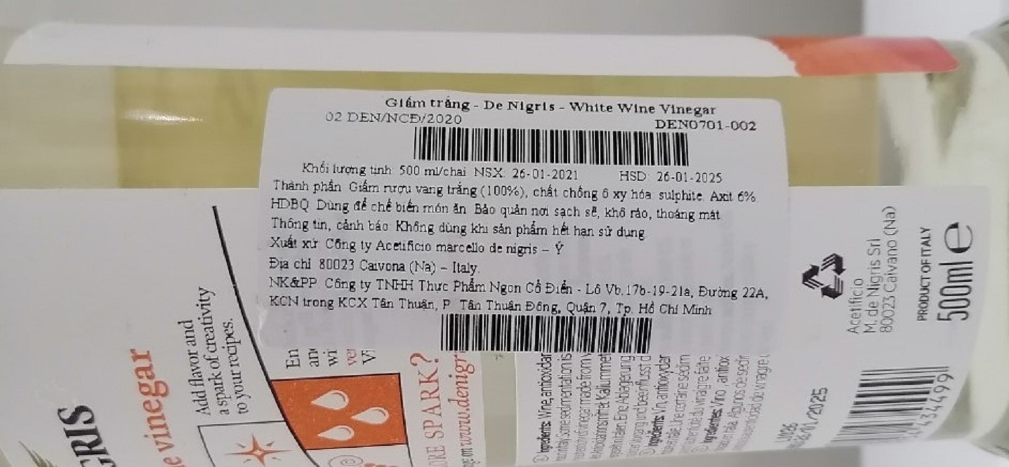 [500ml] GIẤM RƯỢU VANG TRẮNG [Italia] DE NIGRIS White Vinegar (cff-hk)
