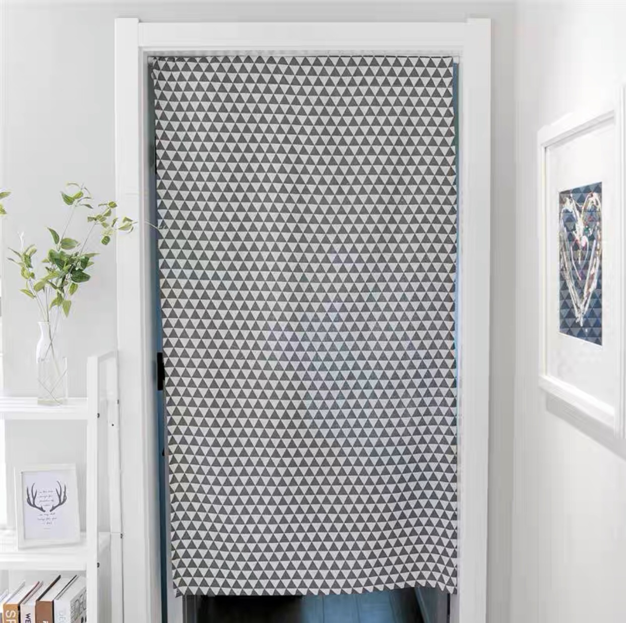 Rèm cửa luồng thanh treo,rèm vải canvas may mép-Tam giác xám