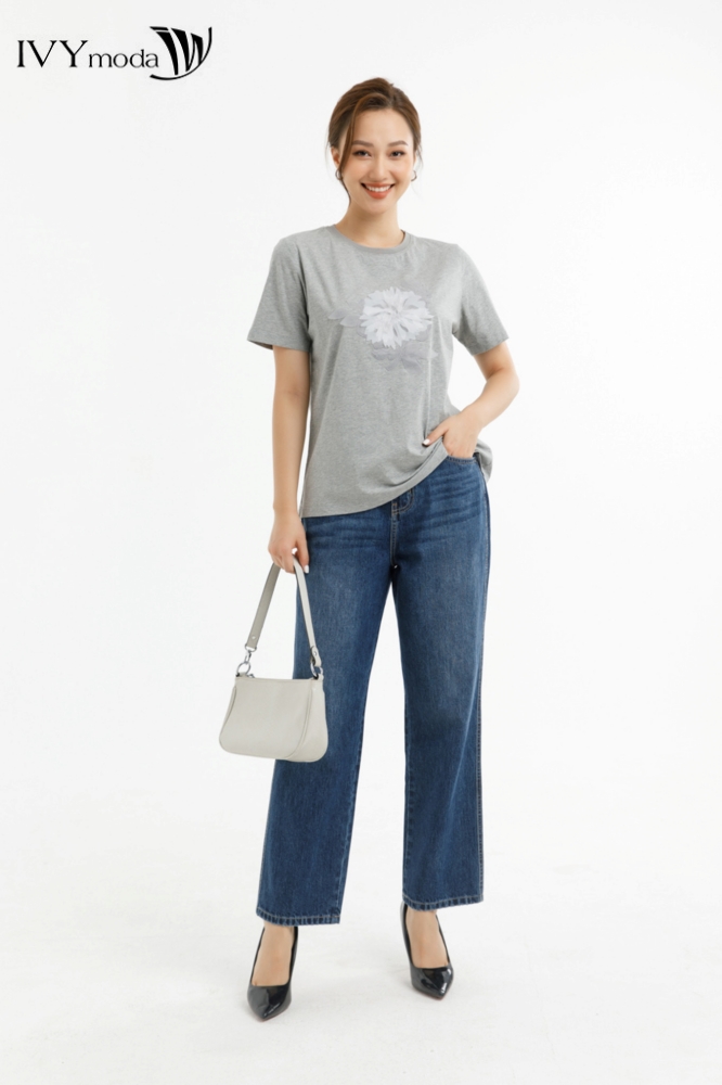 Áo thun đính hoa nổi IVY moda MS 57M7470