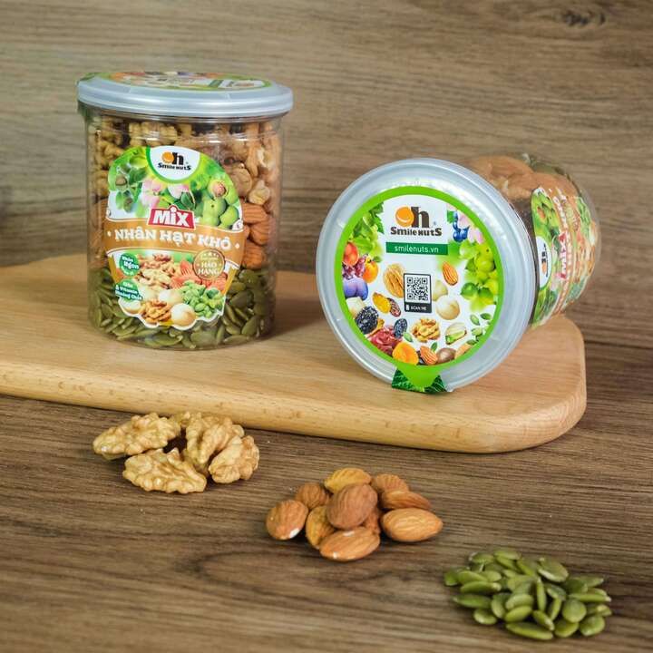 Mix Nhân Hạt Khô hộp 255g (Gồm Nhân Bí Xanh, Nhân Hạt Óc Chó, Hạnh Nhân tách vỏ nướng)