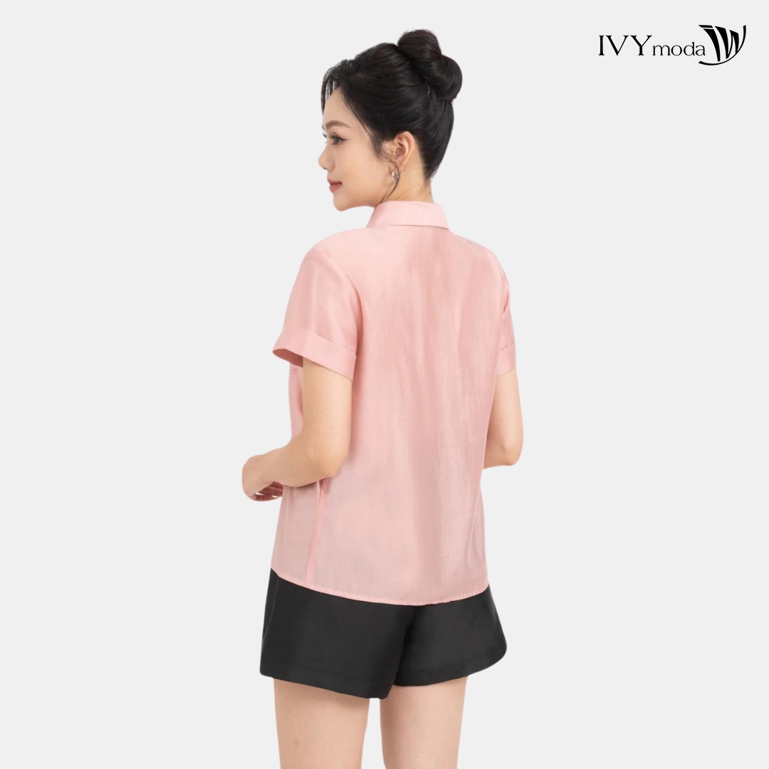 Áo sơ mi lụa thêu hoa IVY moda MS 16M7764