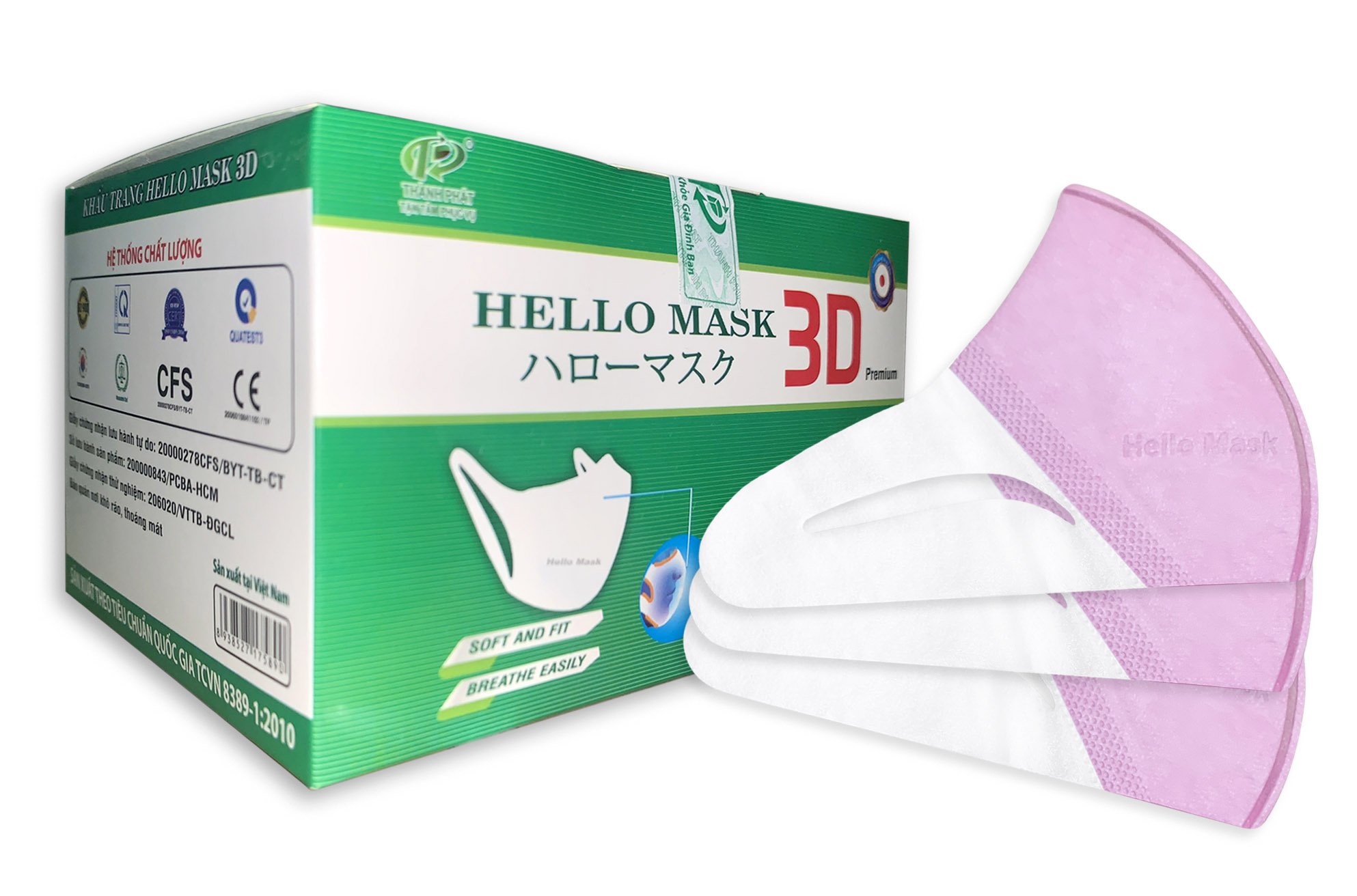 Khẩu trang 3D Hello Mask - Japan Màu Trắng (Hộp 50 cái)