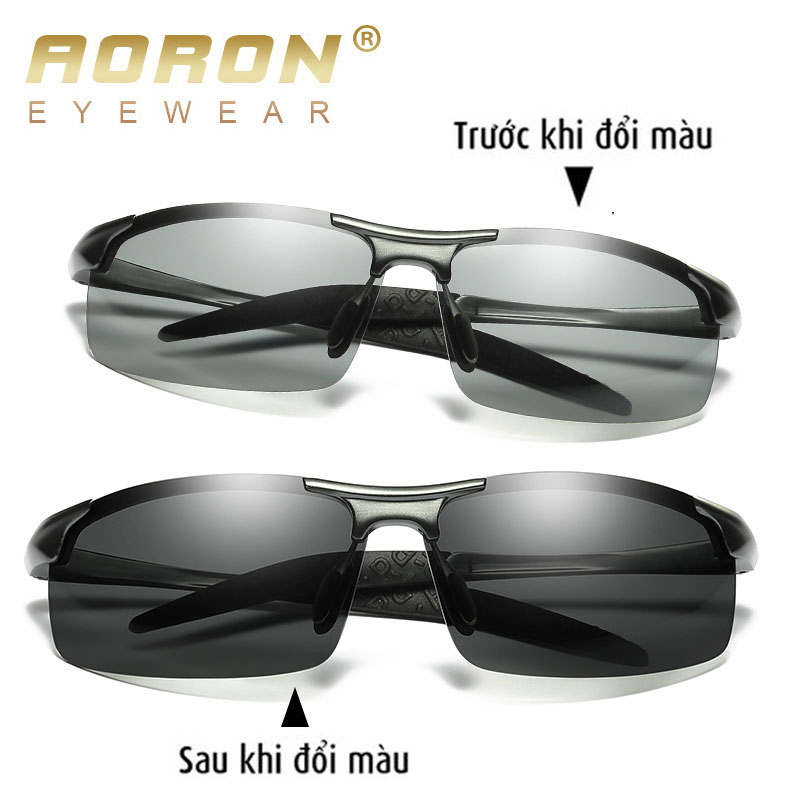 Kính mắt nam chính hãng AORON  8177 kính đổi màu đi ngày và đêm tròng kính polarized phân cực chống chói chống tia UV chuẩn 400 gọng nhôm magie siêu nhẹ siêu chắc