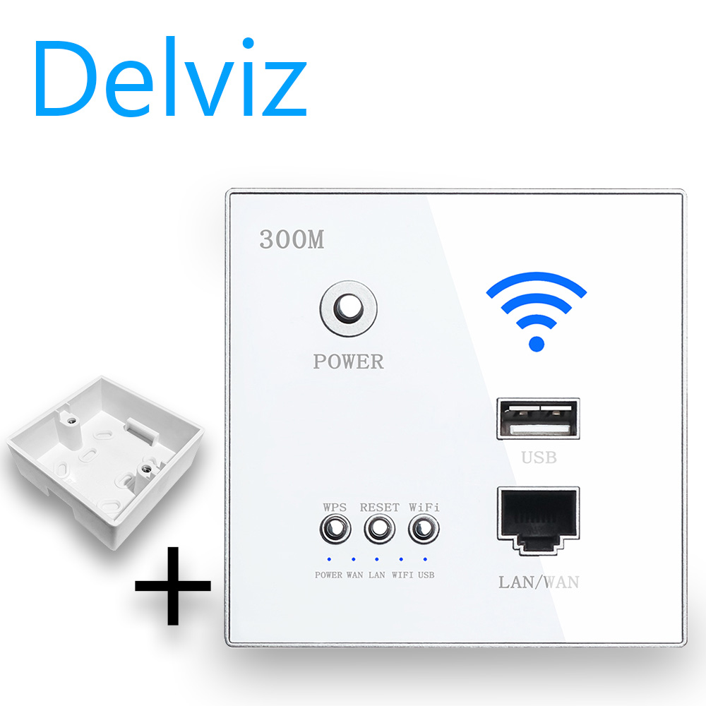 Delviz Rj45 wireless WiFi socket, AP relay smart USB socket, plexigla panel, 220V power supply, 300Mbps embedded wall WiFi router.White, black , gold