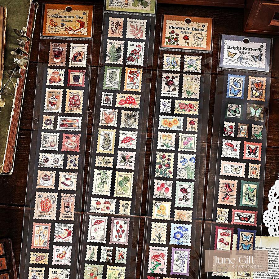 Dải sticker stamp thư vintage trang trí phong bì thư