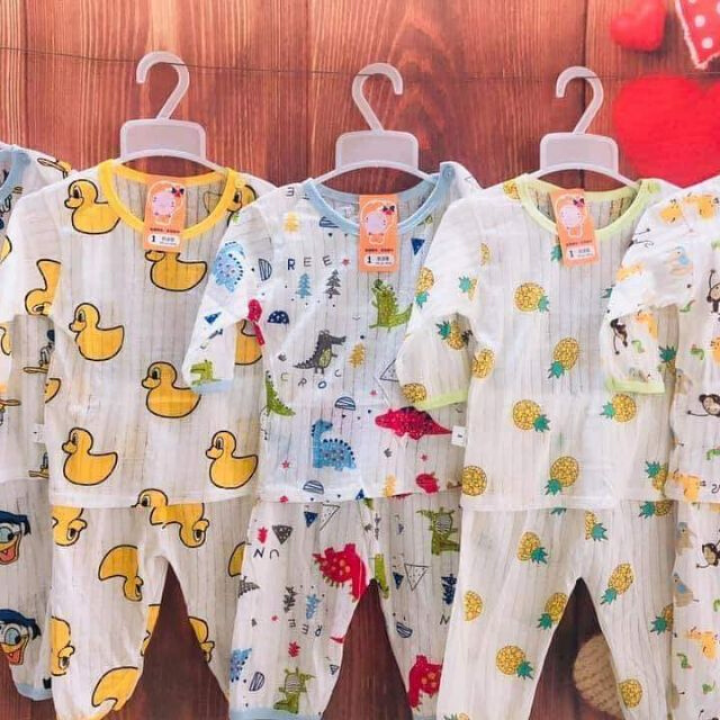 Combo 5 bộ dài cotton giấy cài vai cho bé
