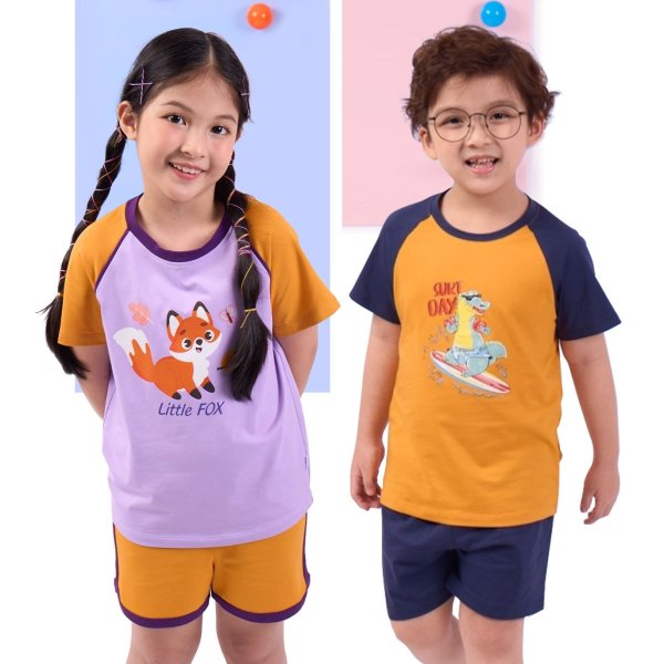 Nơi bán Đồ bộ quần áo thun cotton ngắn tay cho bé trai, bé gái mặc nhà mùa hè Econice 2022B. Size trẻ em 5, 6, 8, 10 tuổi