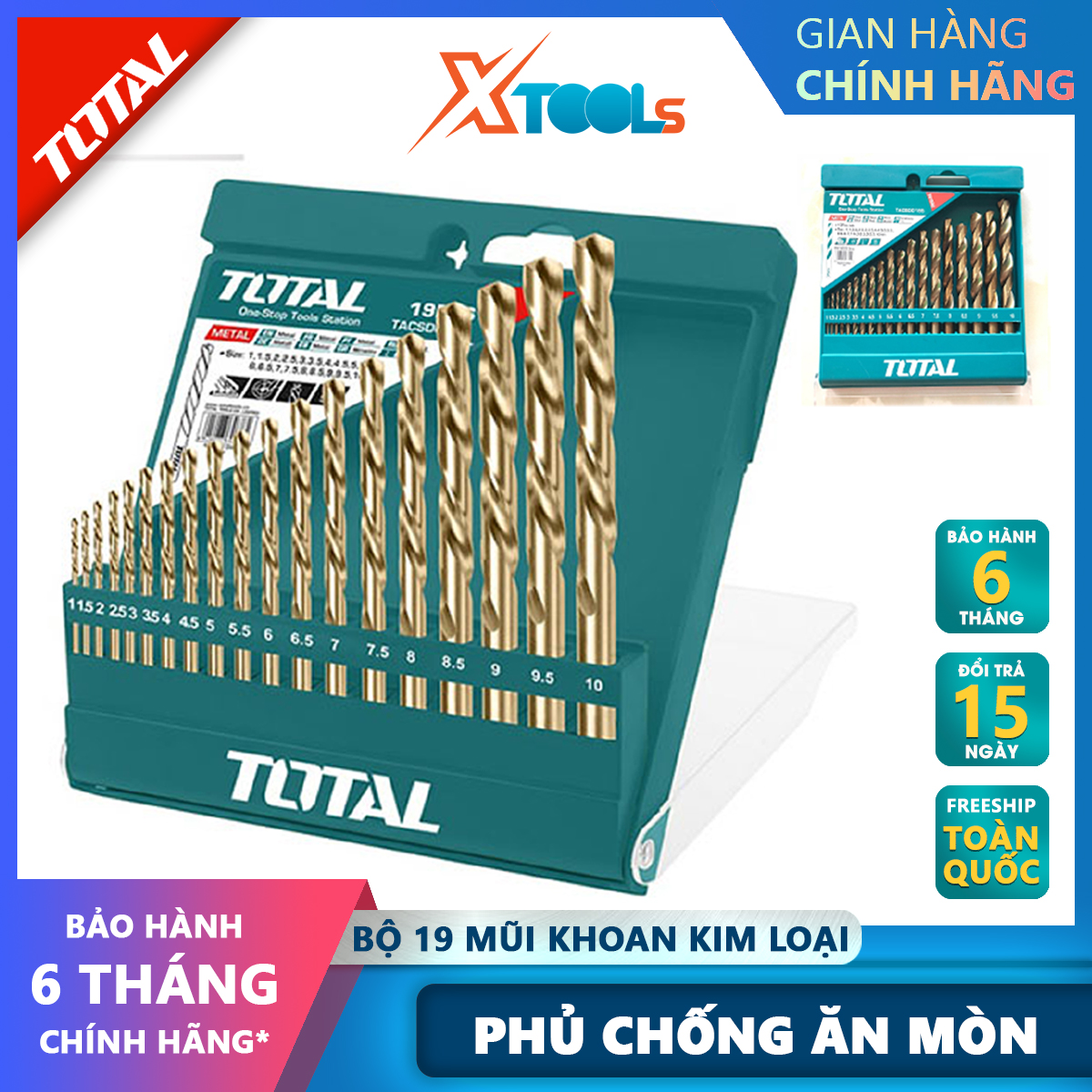 Total tatsd0195 set 19 drill bits 110 mm from mm shank metal drill bit, Xtools alloy steel drill bits