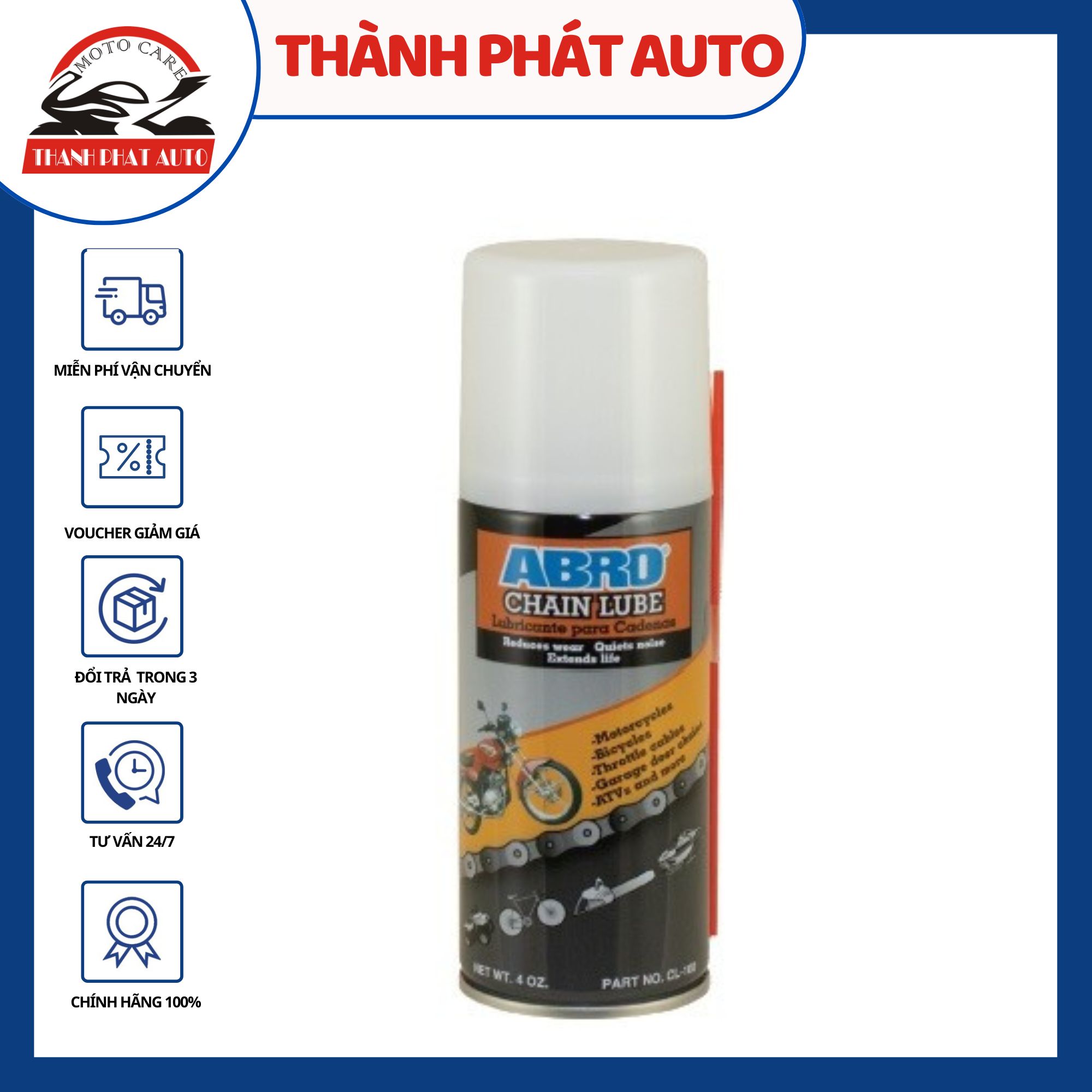 [HCM]Chai xịt bôi trơn bảo vệ sên Abro Chain Lube 191ml