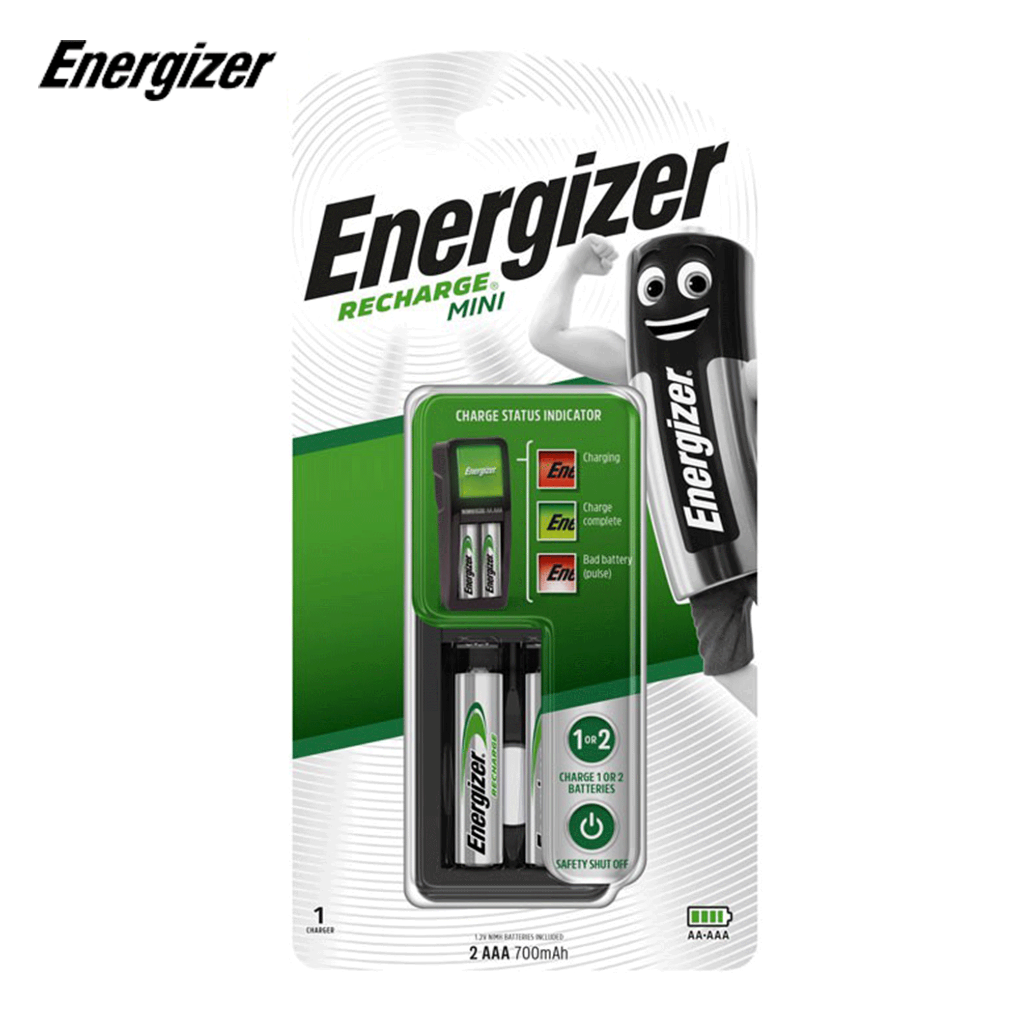MÁY SẠC PIN ENERGIZER CH2PC3 MINI -Có 2 cổng sạc AA-AAA kèm 2 viên pin sạc AAA 700mAh - Hàng chính h