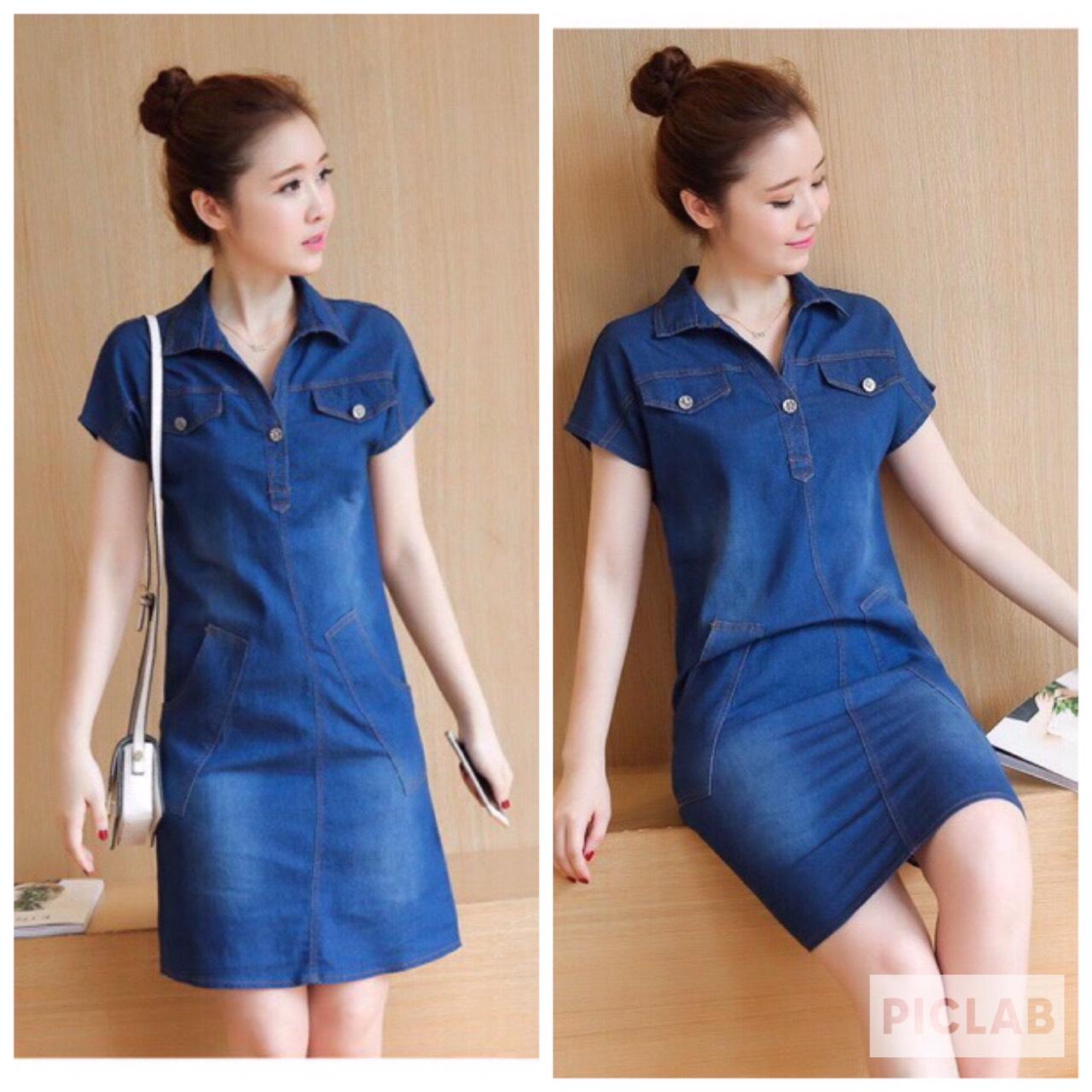 Đầm Jean Suông Cổ Sơ Mi Cao Cấp rất lịch sự- TP1507