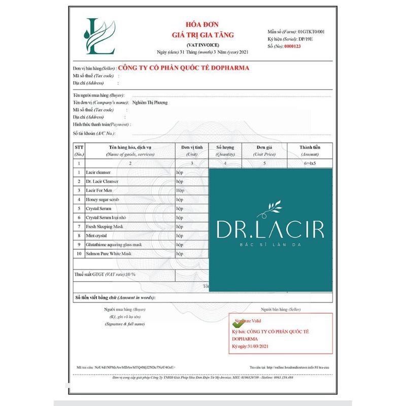 Sữa rửa mặt bạc hà kiềm dầu Dr.lacir ( Chính hãng)