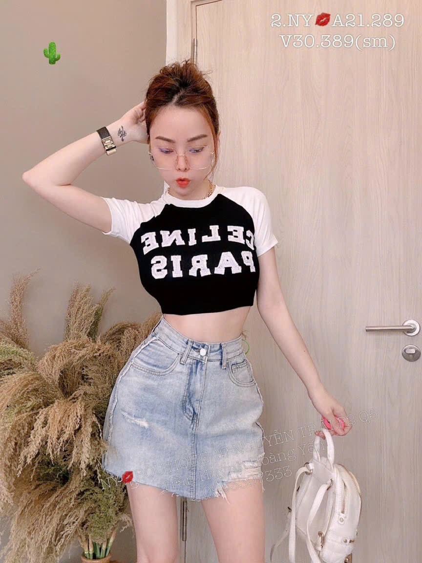 🍒🍒🍒 🌵🌵áo thun croptop phối màu in chữ kiểu cách pc