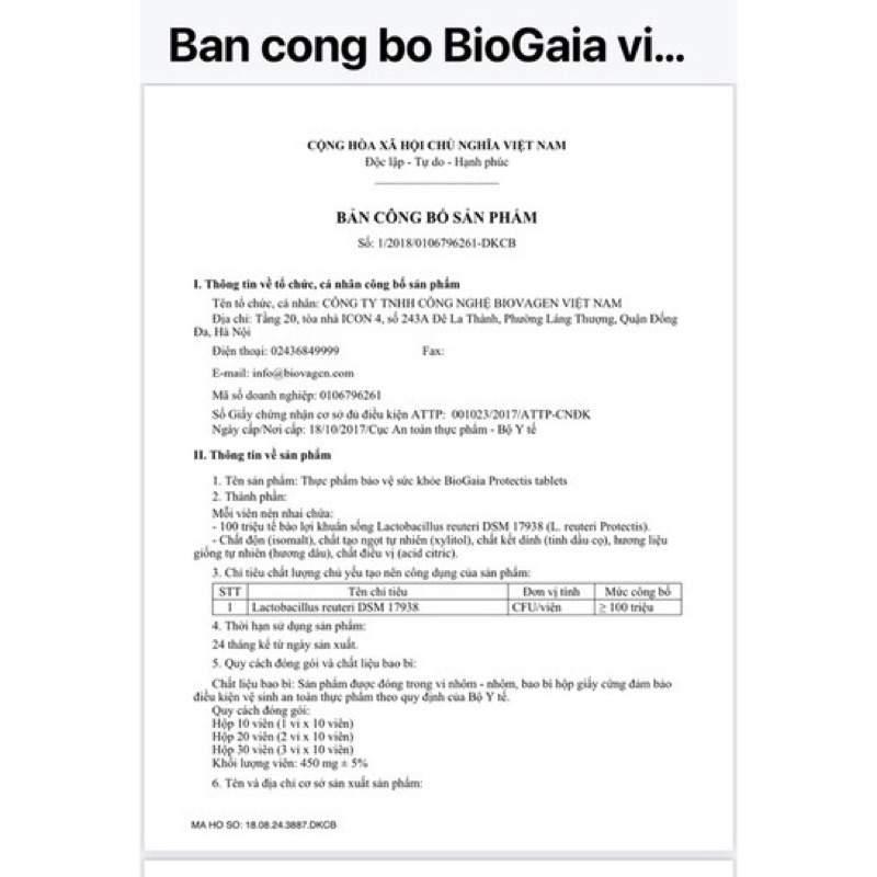 Men vi sinh BioGaia Thụy Điển 5ml