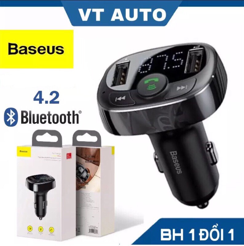 Tẩu sạc điện thoại đa năng trên xe hơi baseus s09 - cốc sạc thông minh kết nối bluetooth 4.2 có hiển thị led - VT auto