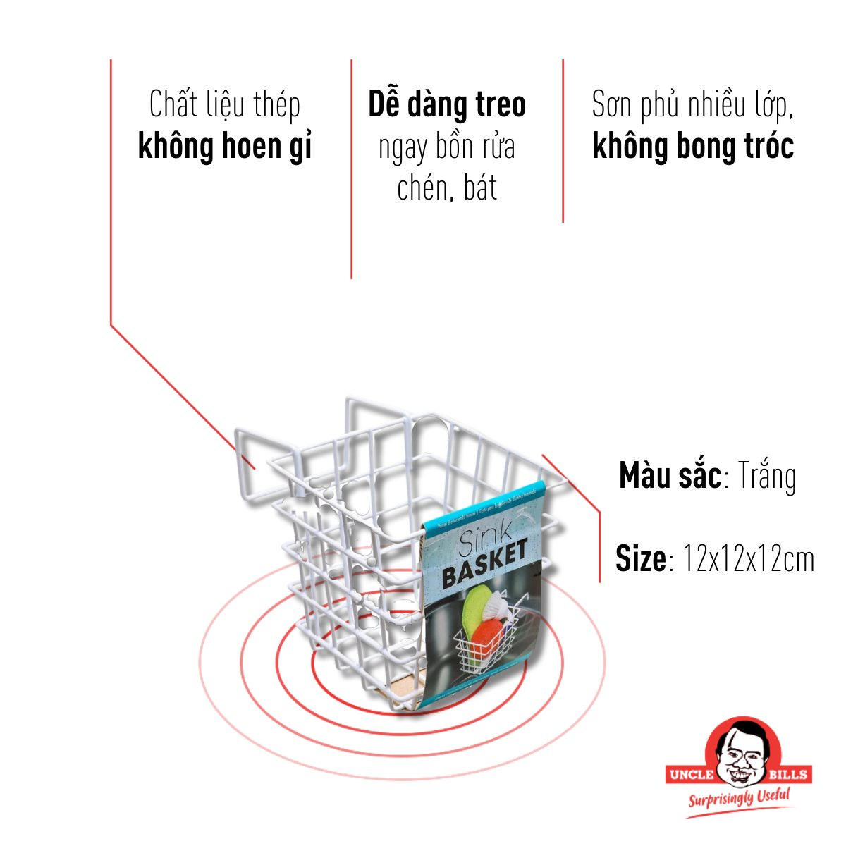 Giỏ treo bồn rửa chén UBL KA0491 size 12x12x12cm (Trắng)