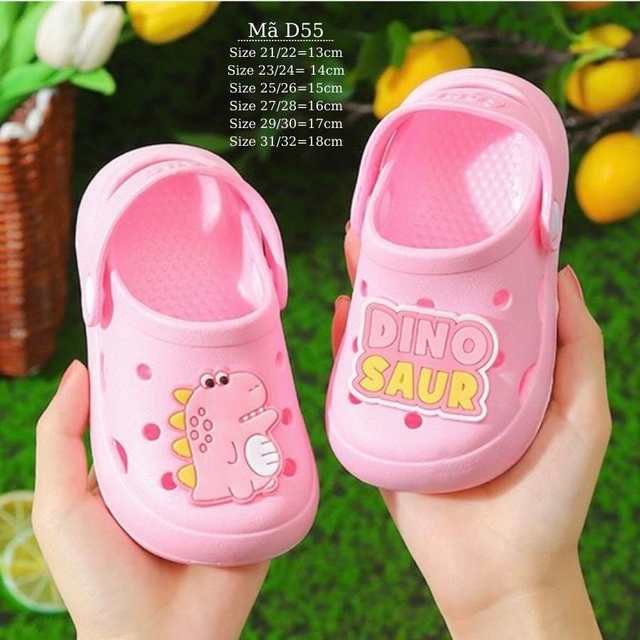 Dép sục cross cho bé gái 1 - 5 tuổi có quai hậu họa tiết khủng long màu hồng dễ thương D55