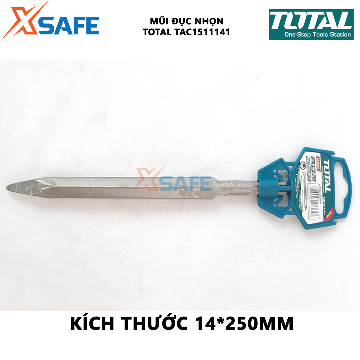 Mũi đục nhọn TOTAL TAC1511141 | mũi đục chiều dài 250mm đục, khoét các bề mặt cứng khác nhau như tường, bê tông