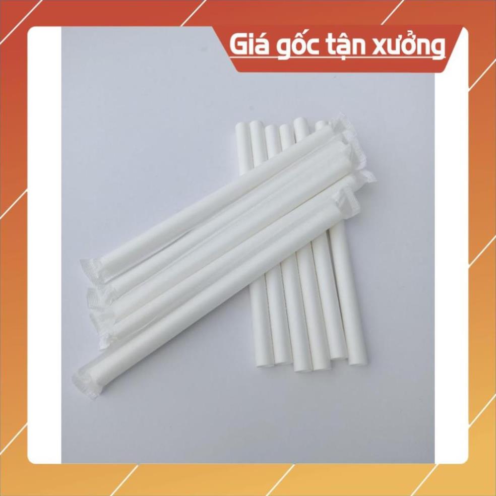 100-200 Ống Hút Giấy BỌC MÀNG, màu trắng, phi 6, phi 8 và phi 12mm