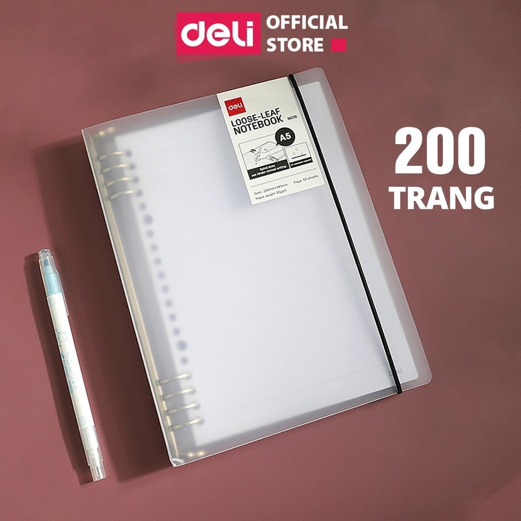 Sổ tay còng a5 deli - bìa cứng - có thể thay lõi sổ - lõi kẻ ngang - 200 trang - en036