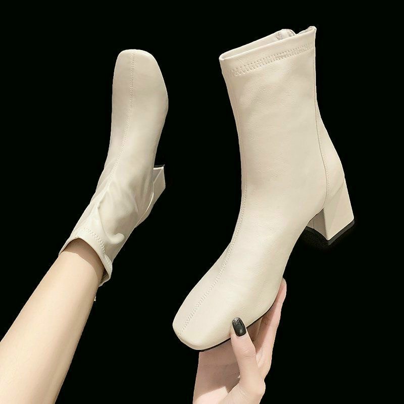 Giày bốt nữ da mềm cao cổ gót 5p lót nỉ khóa sau siêu hot