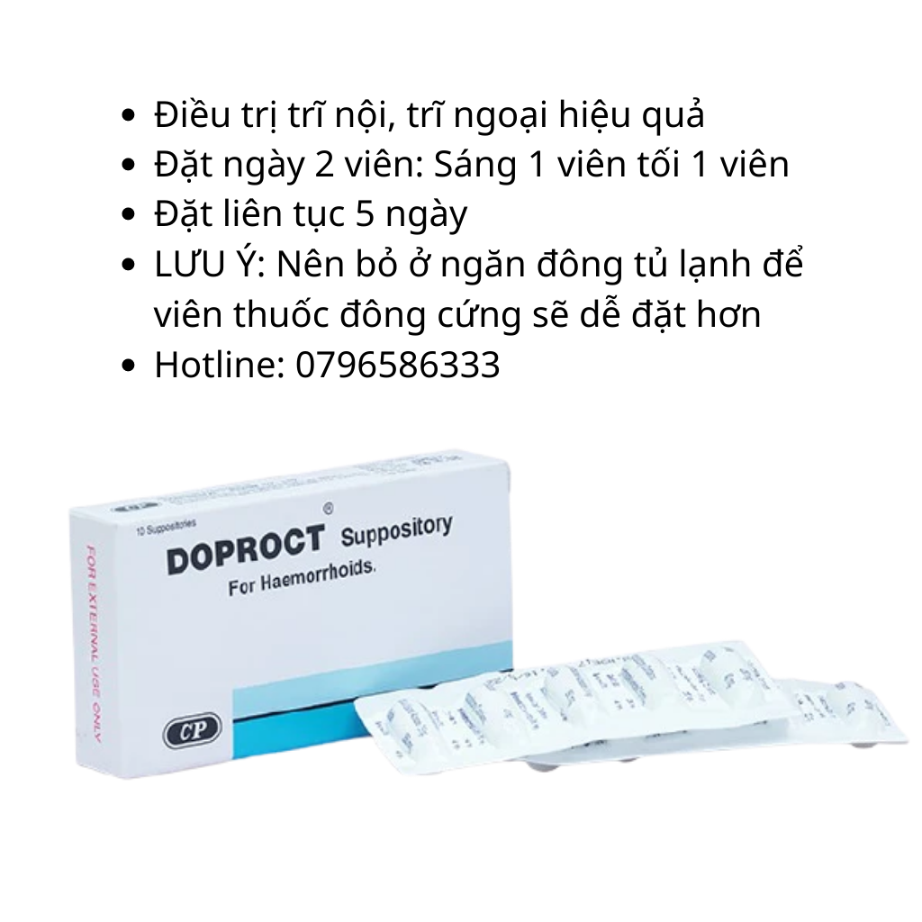 Viên Đặt Trĩ Doproct Suppository Thái Lan [10 Viên]