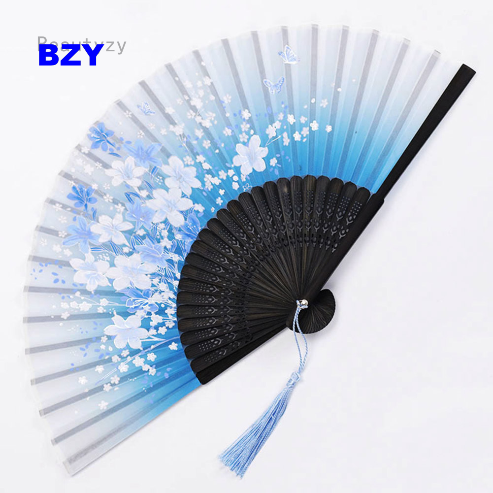 BZY Vintage Bamboo Folding Hand Held Flower Fan Chinese Dance Party Pocket Gifts