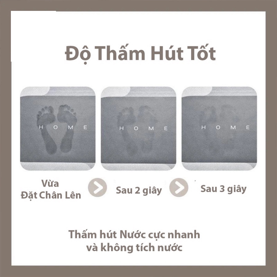 Thảm lau chân siêu thấm hút nước khô nhanh trong 3s, Miếng lau chân nhanh khô để của nhà tắm chống trơn chống trượt cao cấp, thảm chùi chân silicon 4 lớp