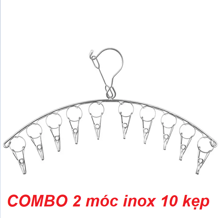 COMBO 2 cái móc inox 10 kẹp bền đẹp không gỉ