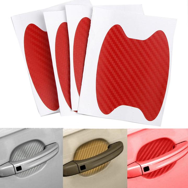 Bộ 04 decal carbon dán chông xước hõm tay nắm cửa xe ô tô (đỏ)