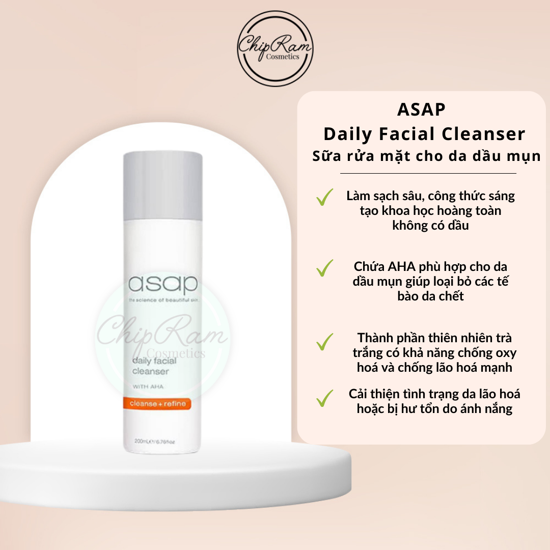 Sữa rửa mặt Asap Daily facial cleanser cho da dầu mụn