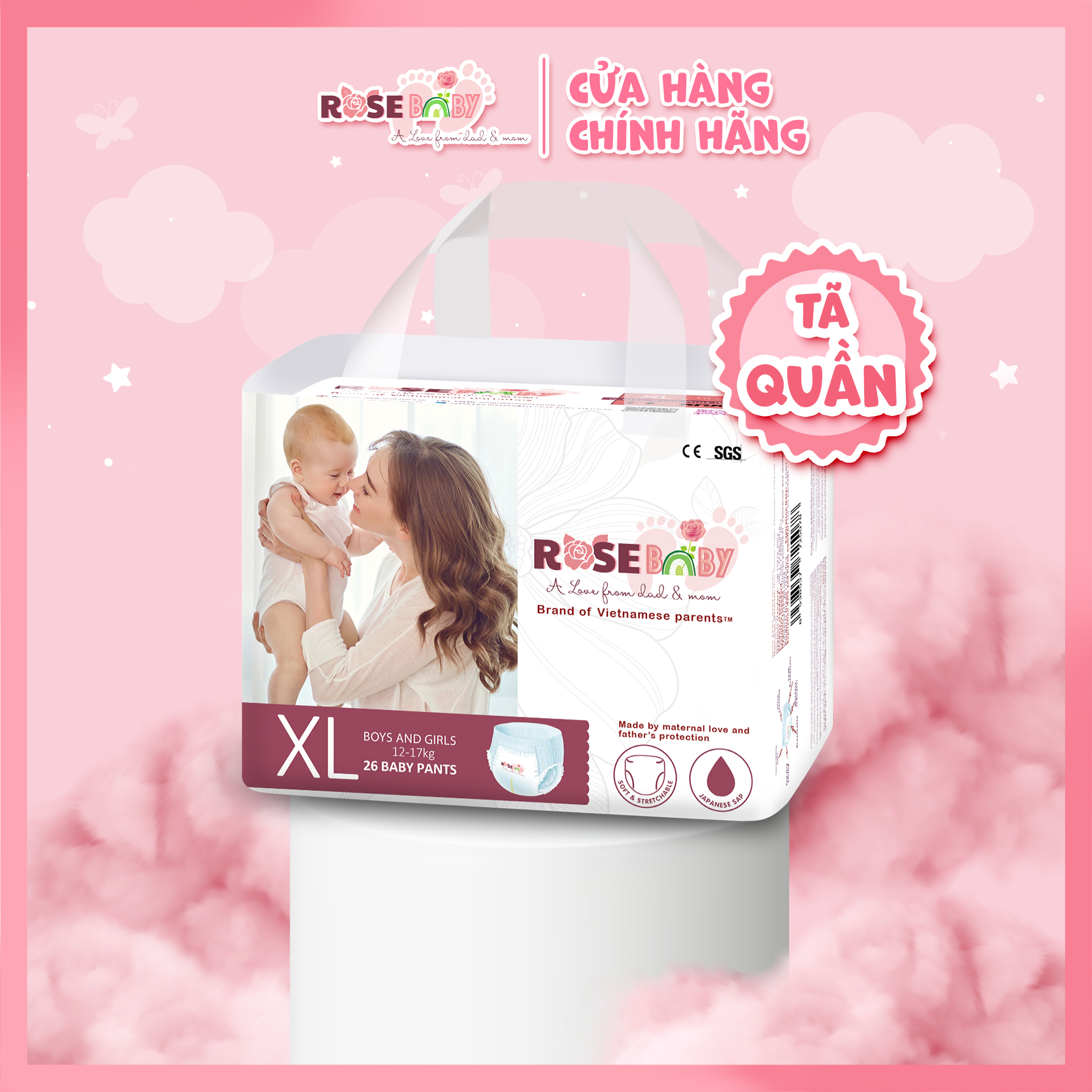 Bịch Tã Quần ROSE BABY Size XL (26 miếng)