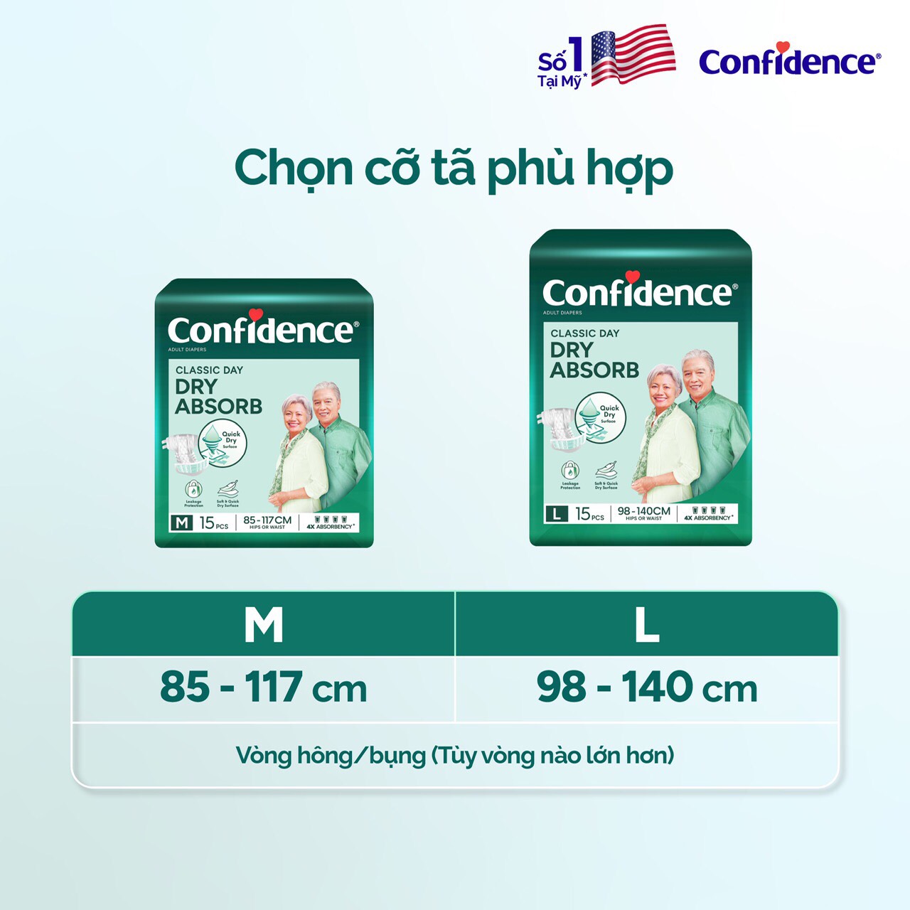 Tã dán Người Lớn Confidence Classic Day size M/L 15 miếng [HÃNG TÃ HUGGIES]