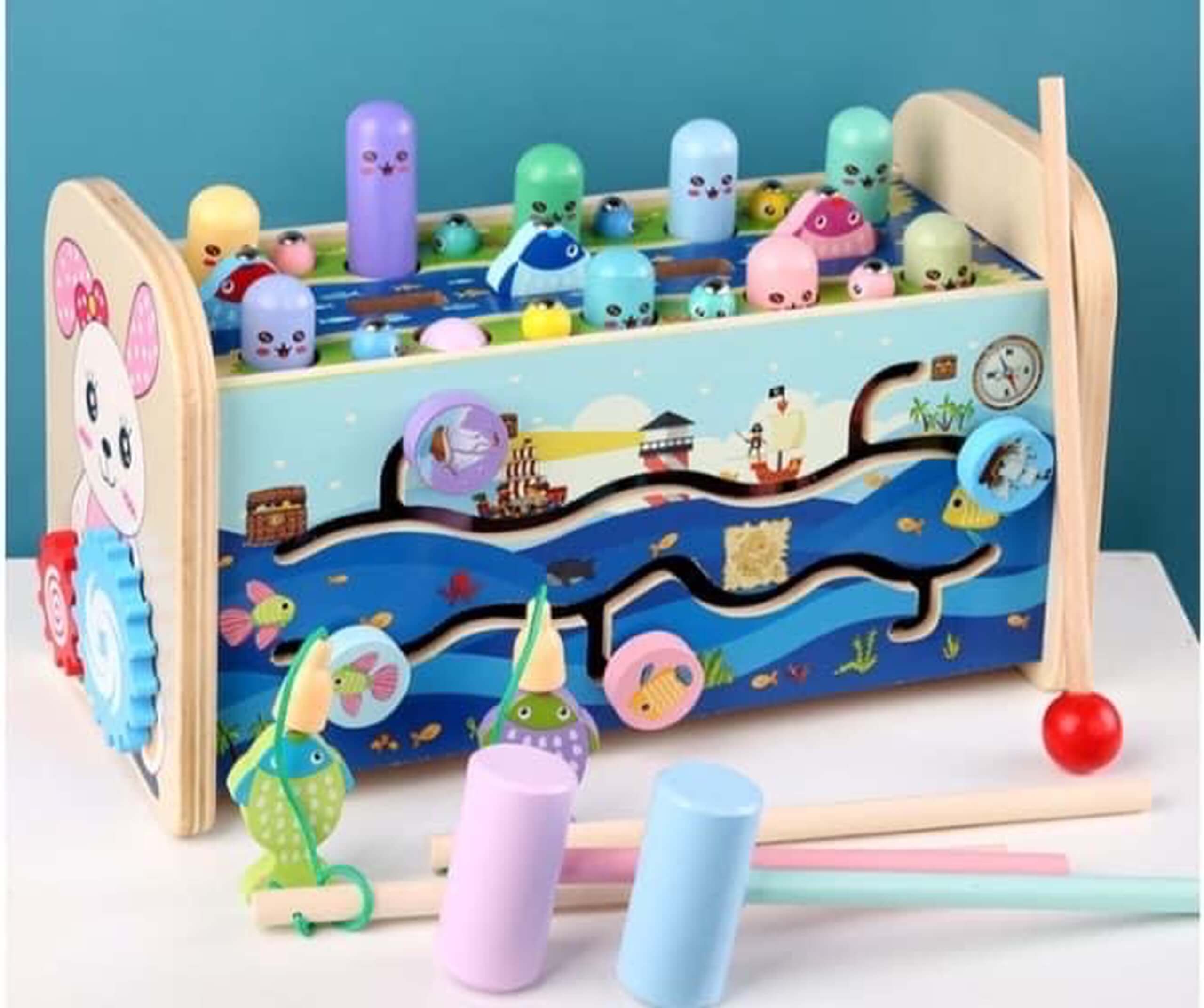 Đồ chơi trẻ em bằng gỗ cao cấp mẫu mới siêu hót 2023 - Đồ chơi đập chuột 7 trong 1 kèm bộ xếp số và đánh đàn cho bé chơi không chán - Đồ chơi đập chuột kèm 2 búa cho bé chơi cùng chị em tại nhà